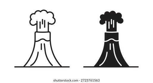 Iconos de volcán en línea delgada, contorno y trazos rellenos