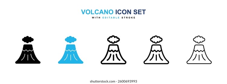 Volcano icons graphics set in black and blue colors