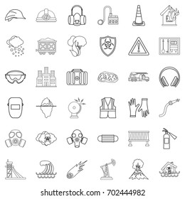Volcano icons set. Outline style of 36 volcano vector icons for web isolated on white background