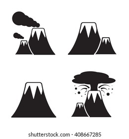 Volcano Icons Set. Vector collection of active and extinct volcanic mountains