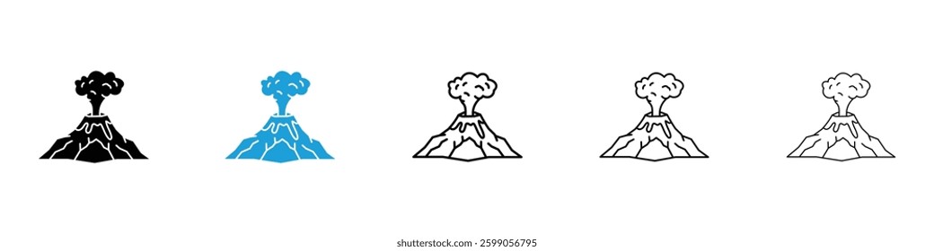 Volcano icons vector illustrations in black and blue colors for web and ui designs