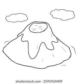 volcano illustration hand drawn outline vector	
