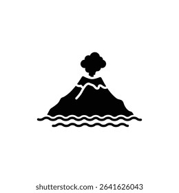 Volcano Island Rising with Smoke and Lava Flow