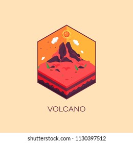  Volcano Isometric View Beautiful Nature Landscape Vector Illustration