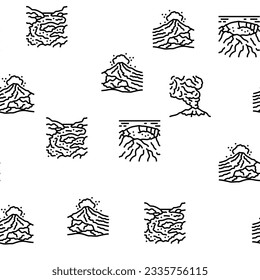 volcano lava eruption nature vector seamless pattern thin line illustration