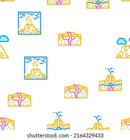 Volcano Lava Eruption Vector Seamless Pattern Color Line Illustration