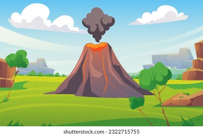 Concepto de fondo de explosión volcánica volcánica en volcanes lava. Ilustración gráfica del diseño del vector