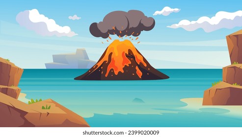 Volcano lava volcanic explosion background concept. Vector design graphic illustration
