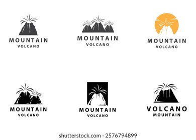 Volcano logo design inspiration natural scenery volcano eruption mountain elegant premium bundle set collection