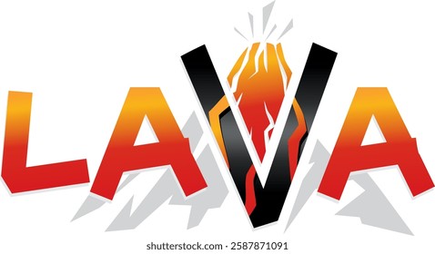 Volcano Logo with Erupting Mountain, Lava 