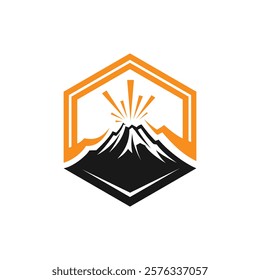 Volcano logo with hexagon concept