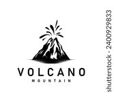 Volcano logo illustration silhouette design volcano mountain erupting with simple rocks and lava