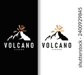Volcano logo illustration silhouette design volcano mountain erupting with simple rocks and lava
