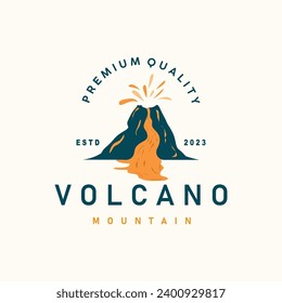 Volcano logo illustration silhouette design volcano mountain erupting with simple rocks and lava