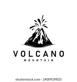 Volcano logo illustration silhouette design volcano mountain erupting with simple rocks and lava