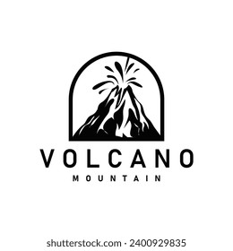 Volcano logo illustration silhouette design volcano mountain erupting with simple rocks and lava