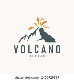 Volcano logo illustration silhouette design volcano mountain erupting with simple rocks and lava