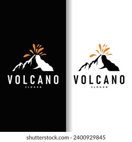 Volcano logo illustration silhouette design volcano mountain erupting with simple rocks and lava