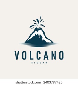 Volcano logo illustration silhouette design volcano mountain erupting with simple rocks and lava