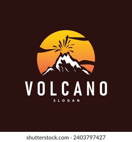 Volcano logo illustration silhouette design volcano mountain erupting with simple rocks and lava