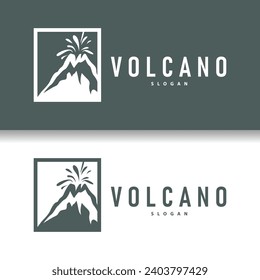 Volcano logo illustration silhouette design volcano mountain erupting with simple rocks and lava