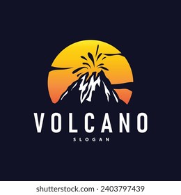 Volcano logo illustration silhouette design volcano mountain erupting with simple rocks and lava