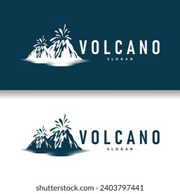 Volcano logo illustration silhouette design volcano mountain erupting with simple rocks and lava