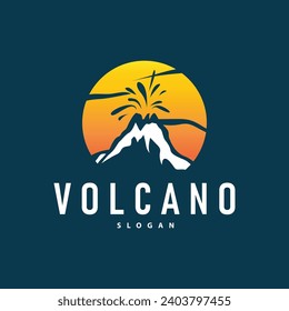 Volcano logo illustration silhouette design volcano mountain erupting with simple rocks and lava