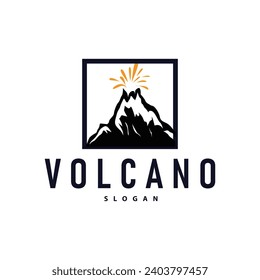 Volcano logo illustration silhouette design volcano mountain erupting with simple rocks and lava
