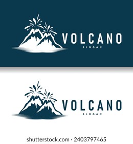 Volcano logo illustration silhouette design volcano mountain erupting with simple rocks and lava