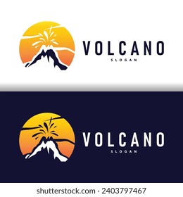 Volcano logo illustration silhouette design volcano mountain erupting with simple rocks and lava