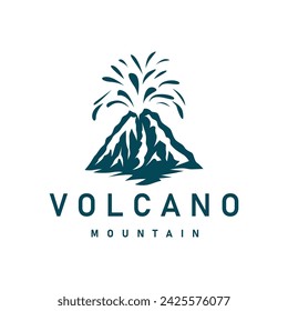 Volcano logo illustration silhouette design volcano mountain erupting with simple rocks and lava