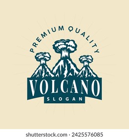 Volcano logo illustration silhouette design volcano mountain erupting with simple rocks and lava