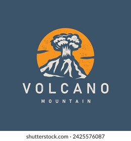 Volcano logo illustration silhouette design volcano mountain erupting with simple rocks and lava