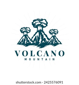 Volcano logo illustration silhouette design volcano mountain erupting with simple rocks and lava