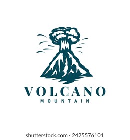 Volcano logo illustration silhouette design volcano mountain erupting with simple rocks and lava
