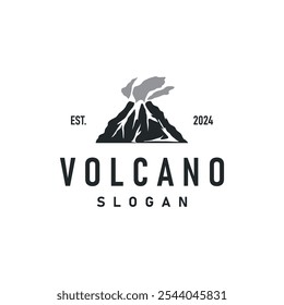 Vulcão logotipo ilustração silhueta projeto vulcão montanha erupção com rochas simples e lava