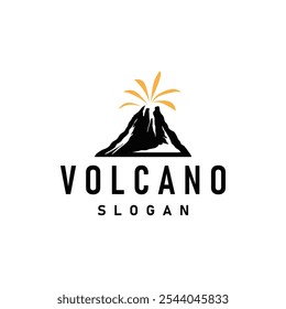 Vulcão logotipo ilustração silhueta projeto vulcão montanha erupção com rochas simples e lava