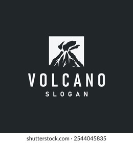 Vulcão logotipo ilustração silhueta projeto vulcão montanha erupção com rochas simples e lava