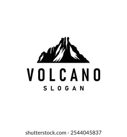 Vulcão logotipo ilustração silhueta projeto vulcão montanha erupção com rochas simples e lava