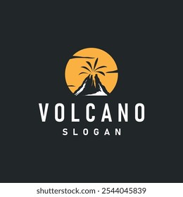 Vulcão logotipo ilustração silhueta projeto vulcão montanha erupção com rochas simples e lava