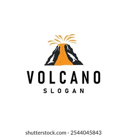 Vulcão logotipo ilustração silhueta projeto vulcão montanha erupção com rochas simples e lava