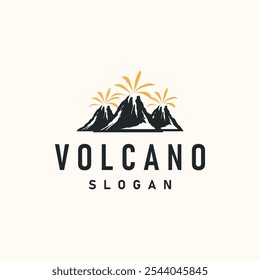 Vulcão logotipo ilustração silhueta projeto vulcão montanha erupção com rochas simples e lava