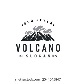 Vulcão logotipo ilustração silhueta projeto vulcão montanha erupção com rochas simples e lava