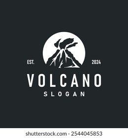 Vulcão logotipo ilustração silhueta projeto vulcão montanha erupção com rochas simples e lava