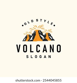 Vulcão logotipo ilustração silhueta projeto vulcão montanha erupção com rochas simples e lava