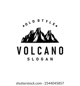 Vulcão logotipo ilustração silhueta projeto vulcão montanha erupção com rochas simples e lava