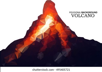 Volcano in low polygon style. Abstract background for design.Vector illustration