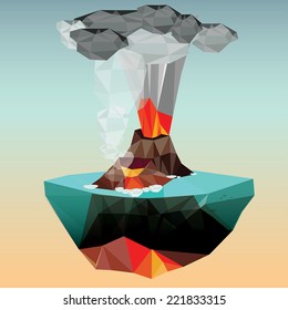 Vulcão em estilo de polígono baixo. Ilustração vetorial