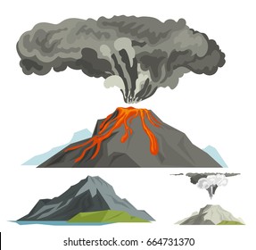 Volcano magma blowing up with smoke volcanic vector illustration